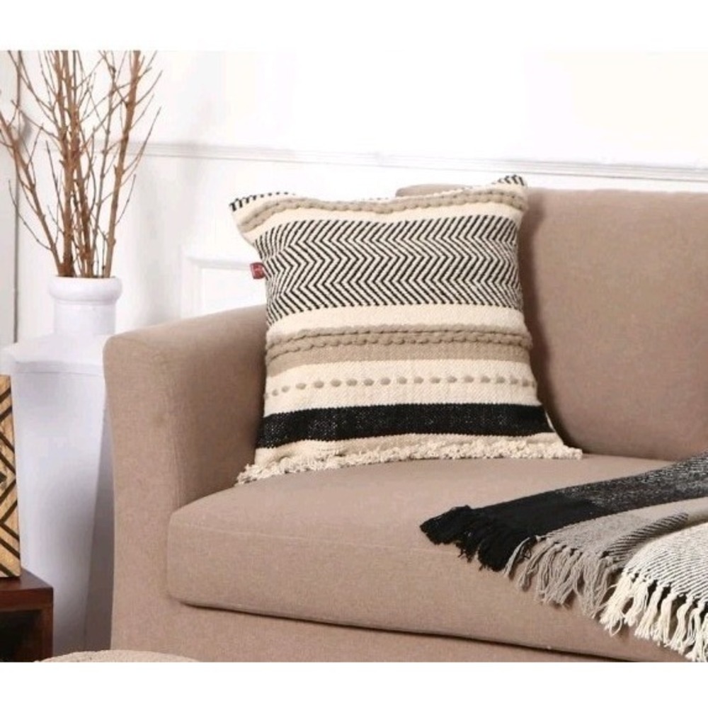2 REDEARTH Handmade Boho Pillow Covers Bohemian Chic Farmhouse Fringe 18x18 Sham